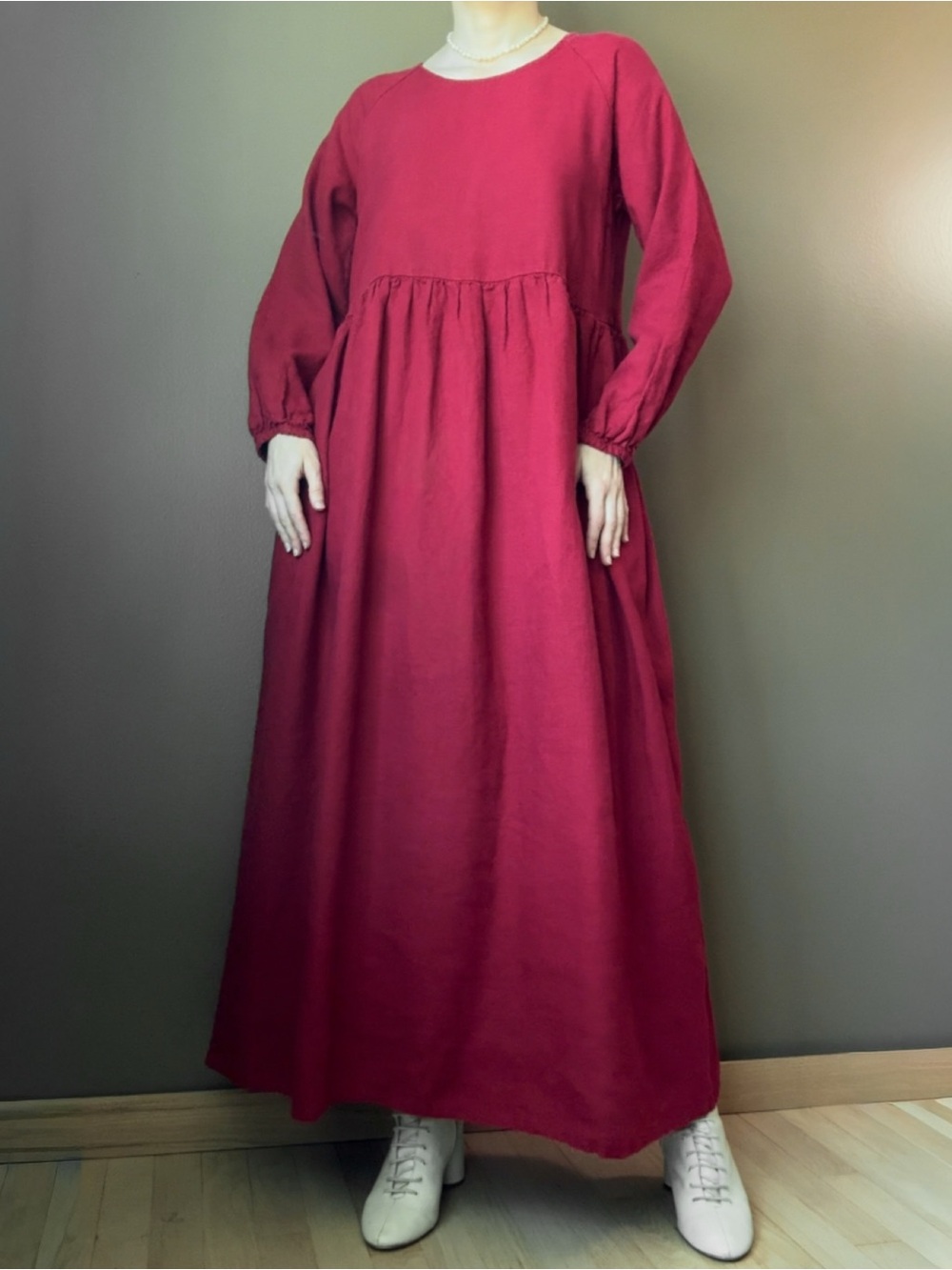 Margo burgundy red linen oversized dress Linenfox